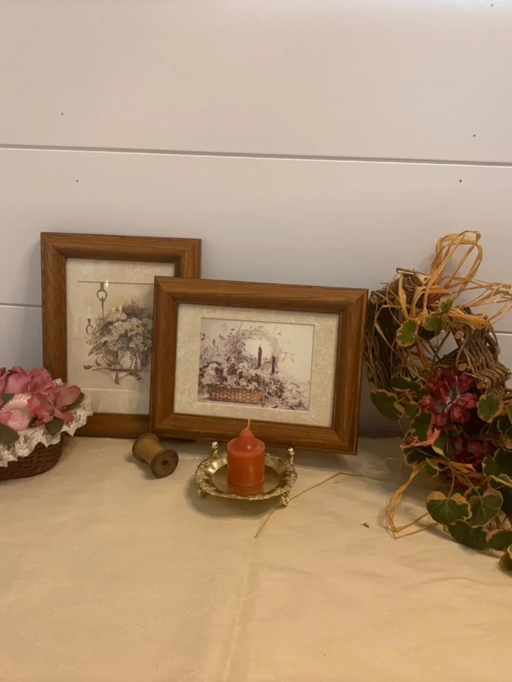 VTG Woven Floral Vine Three Connected Hearts Rustic Floral and Ivy with Birds